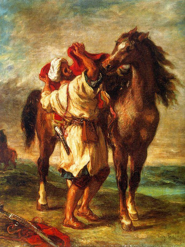 Eugene Delacroix Arab Saddling his Horse